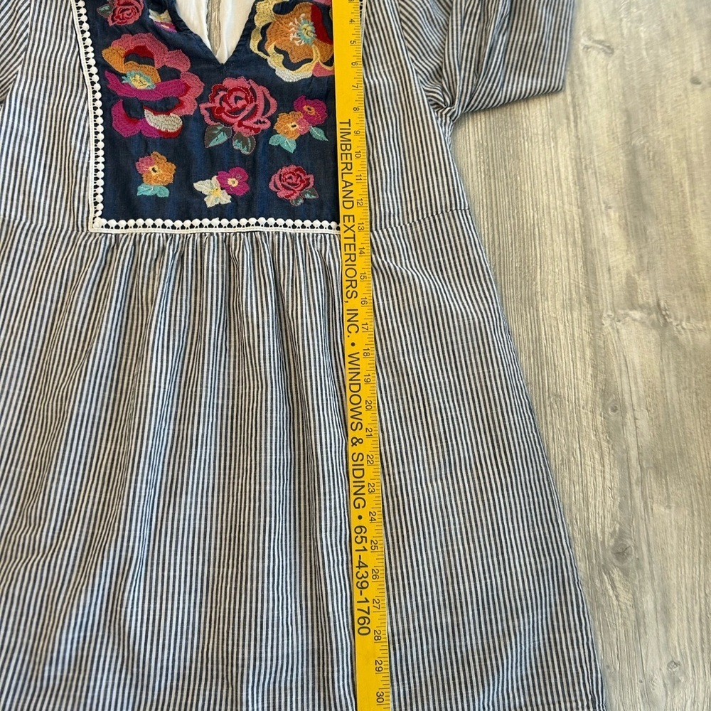 Angel Heart Vibrant Floral Embroidered Striped Lined Tunic or Dress Medium Boho. - Picture 13 of 15